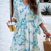 Ruffled Printed Surplice Half Sleeve Mini Dress