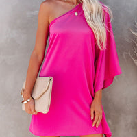 Single Shoulder Kimono Sleeve Mini Dress