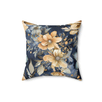Black and Gold Flower Spun Polyester Square Pillow