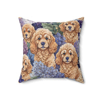 Goldendoodle Hyndrangea Peek-A-boo Spun Polyester Square Pillow