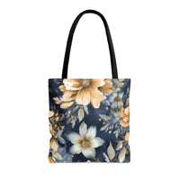Blue and Beige Floral Tote Bag