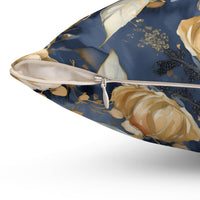 Black and Gold Flower Spun Polyester Square Pillow