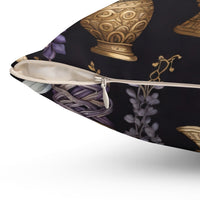 Lila Midnight Flora Spun Polyester Square Pillow