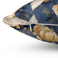 Black and Gold Flower Spun Polyester Square Pillow