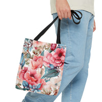 Prim Peach and Rose Floral Tote Bag