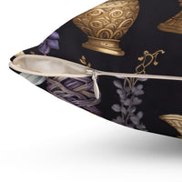 Lila Midnight Flora Spun Polyester Square Pillow