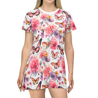 Petals and Flutterby Nightgown T-Shirt Dress (AOP)
