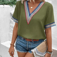 Full Size V-Neck Short Sleeve Blouse