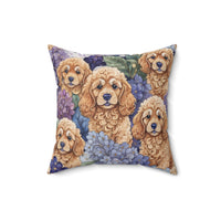 Goldendoodle Hyndrangea Peek-A-boo Spun Polyester Square Pillow