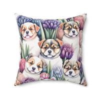 Curious Huskies in Hyacinths Spun Polyester Square Pillow