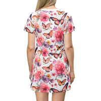 Petals and Flutterby Nightgown T-Shirt Dress (AOP)