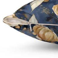 Black and Gold Flower Spun Polyester Square Pillow