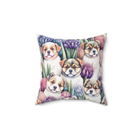 Curious Huskies in Hyacinths Spun Polyester Square Pillow