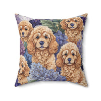 Goldendoodle Hyndrangea Peek-A-boo Spun Polyester Square Pillow