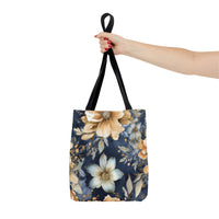 Blue and Beige Floral Tote Bag