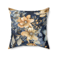 Black and Gold Flower Spun Polyester Square Pillow
