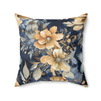 Black and Gold Flower Spun Polyester Square Pillow