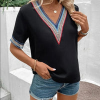 Full Size V-Neck Short Sleeve Blouse