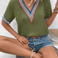 Full Size V-Neck Short Sleeve Blouse