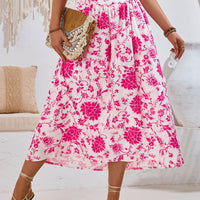 Printed Elastic Waist Midi Skirt