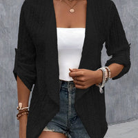 Eyelet Roll-Tab Sleeve Cardigan