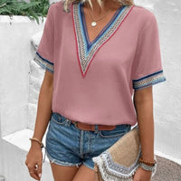 Full Size V-Neck Short Sleeve Blouse