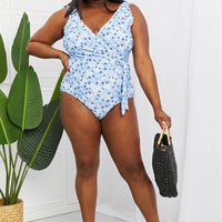Marina West Swim Full Size Float On Ruffle Faux Wrap One-Piece in Blossom Blue