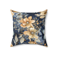 Black and Gold Flower Spun Polyester Square Pillow