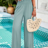 Smocked Wide Leg Pants with Pockets