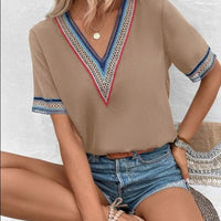 Full Size V-Neck Short Sleeve Blouse