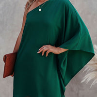 Single Shoulder Kimono Sleeve Mini Dress