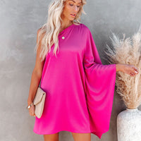 Single Shoulder Kimono Sleeve Mini Dress