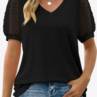 Swiss Dot Puff Sleeve V-Neck Tee