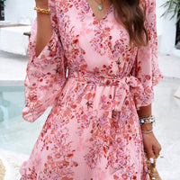 Ruffled Printed Surplice Half Sleeve Mini Dress