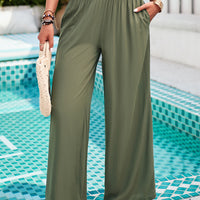 Smocked Wide Leg Pants with Pockets
