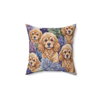 Goldendoodle Hyndrangea Peek-A-boo Spun Polyester Square Pillow