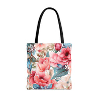 Prim Peach and Rose Floral Tote Bag