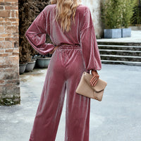 Round Neck Dropped Shoulder Top and Elastic Waist Pants Set