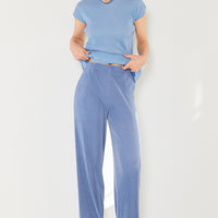 Marina West Swim Rib Pleated Elastic-Waist Wide Leg Pants