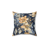 Black and Gold Flower Spun Polyester Square Pillow