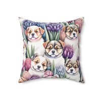 Curious Huskies in Hyacinths Spun Polyester Square Pillow