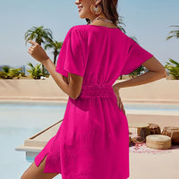 Smocked V-Neck Short Sleeve Dress