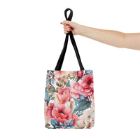 Prim Peach and Rose Floral Tote Bag