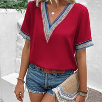 Full Size V-Neck Short Sleeve Blouse