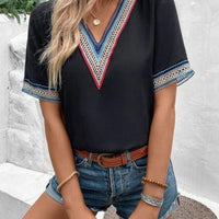 Full Size V-Neck Short Sleeve Blouse