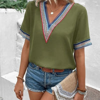 Full Size V-Neck Short Sleeve Blouse