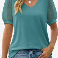 Swiss Dot Puff Sleeve V-Neck Tee