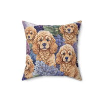 Goldendoodle Hyndrangea Peek-A-boo Spun Polyester Square Pillow