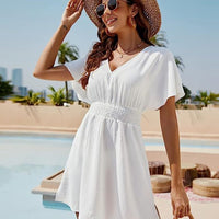 Smocked V-Neck Short Sleeve Dress
