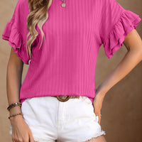 Round Neck Flounce Sleeve Blouse